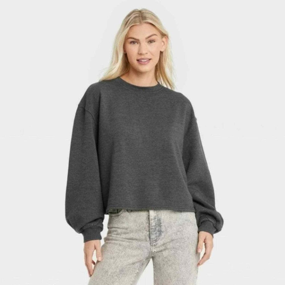 Universal Thread Women's Balloon Sleeve Shrunken Sweatshirt Dark Gray Small NWT